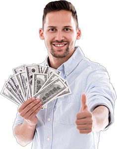 a man is holding money and giving the thumbs up