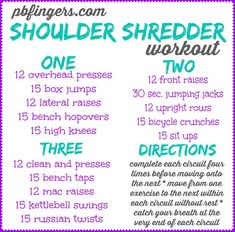 a poster with instructions on how to use shoulder shredder workouts for beginners