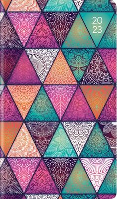 an abstract pattern with many different colors and shapes, including the shape of a triangle