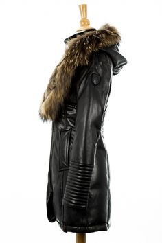 Adelyna Leather Coat With Fur Trim | Rudsak | Coat – Dejavu NYC Luxury Faux Fur Coat For Cold Weather, Luxury Parka With Faux Fur Lining For Winter, Luxury Leather Coat For Cold Weather, Luxury Fall Parka With Faux Fur Trim, Luxury Fall Parka With Faux Fur Lining, Luxury Parka With Faux Fur Trim, Fitted Leather Fur Coat For Cold Weather, Luxury Hooded Fur Coat For Cold Weather, Luxury Hooded Parka With Faux Fur Trim