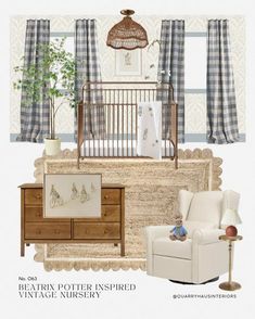 an image of a baby's room with furniture and decor in it, including a crib