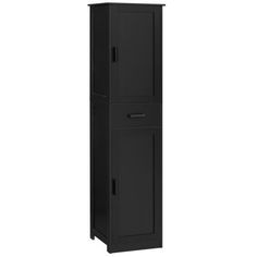 a tall black cabinet with two doors