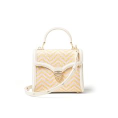 Midi Mayfair® Bag in Embroidered Natural Raffia & Smooth White Summer Night Party, Confident Style, Eternal Summer, Aspinal Of London, Raffia Bag, White Embroidery, Party Night, Compact Design, Full Grain Leather