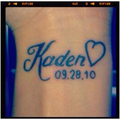 i want something similar to this for Aiden. Except over my heart, different font, and a different style heart. Tato Nama, Font Tato, Name Tattoos For Moms, 42 Tattoo, Tattoo Son, Baby Name Tattoos, Kid Name Tattoo, Tattoo Diy, Date Tattoos