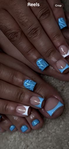 Blue Cute Nails Short, Square Acrylic Nails Blue And White, Cute Gel Nail Polish Designs, Mom And Daughter Matching Nails, Short Square Acrylic Nails Birthday, Nail Ideas For Ten Year Olds, Short Nail Designs September, Short Nails For 10 Year, Short Blue Acrylic Nails Designs