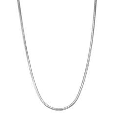 "This sleek snake chain necklace adds timeless style to any outfit. This sleek snake chain necklace adds timeless style to any outfit. Chain type: snake Clasp: lobster-claw Metal: sterling silver Finish: polished Packaging: velvety pouch Please note, due to the high value of this item, a signature may be required upon delivery. Size: 22"". Color: Grey. Gender: male. Age Group: adult." Modern Snake Chain Necklace With Lobster Clasp, Silver Snake Chain Jewelry, Silver Metal Snake Chain Necklace, Formal Silver Snake Chain Necklace, Everyday Snake Chain Necklace, Snake Shape Box Chain Metal Necklace, White Gold Snake Chain Jewelry, Silver Snake Chain Necklace For Everyday, Metal Snake Chain Necklace