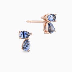 The Ecksand Two-Stone Pear-Cut Blue Sapphire Stud Earrings shown with  in 14k Rose Gold Blue Sapphire Studs, Sapphire Stud Earrings, Sapphire Earrings Studs, Sapphire Studs, Recycled Gold, Blue Gemstones, Pear Cut, Conflict Free Diamonds, Or Rose