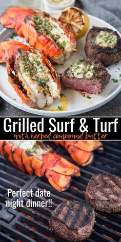 grilled surf and turf with herbed lobster butter