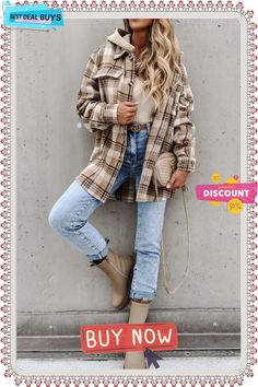 Street Style Chic Plaid Hooded Coat Casual Long Sleeve Outerwear With Adjustable Hood, Trendy Button-up Outerwear For Outdoor, Winter Brown Shacket For Outdoor, Hooded Fall Shacket With Pockets, Casual Hooded Outerwear For Fall, Casual Hooded Fall Outerwear, Casual Beige Shacket For Fall, Casual Outerwear With Adjustable Hood For Fall, Brown Outerwear With Adjustable Hood For Fall