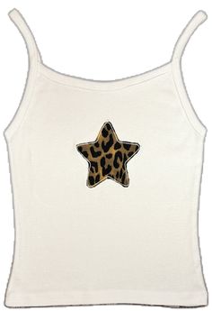 a white tank top with a leopard print star on it