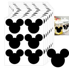 mickey mouse cupcake toppers are shown next to the cut outs for each cake