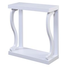 a white shelf with an arched design on the top and bottom, against a white background