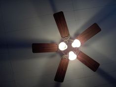 an overhead view of a ceiling fan with five lights