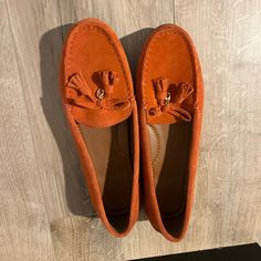 Excellent Used Condition. Never Worn. Casual Coach Loafers For Spring, Orange Round Toe Loafers For Spring, Orange Loafers With Round Toe For Spring, Casual Coach Loafers, Spring Orange Loafers With Round Toe, Spring Orange Round Toe Loafers, Casual Coach Loafers With Round Toe, Coach Flats, Paisley Flower