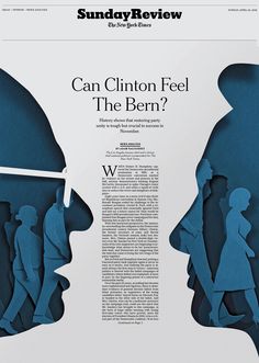 the front page of sunday review with an image of two people facing each other and one person wearing blindfolds