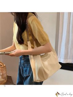 Bird in Bag - Single-Sided Tote Bag with Chain Strap Capacity Casual Beige Bag With Chain Strap, Casual Shoulder Bag With Chain For Everyday Use, Casual Bags With Chain Strap For Shopping, Trendy Shoulder Bag With Chain For Shopping, Trendy Shoulder Bag With Chain Strap, Trendy Chain Shoulder Bag For Shopping, Casual Everyday Shoulder Bag With Chain Strap, Everyday Shoulder Bag With Gold Chain, Trendy Beige Shoulder Bag With Chain Strap