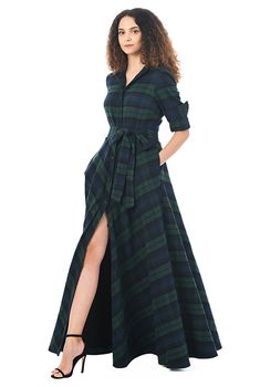 Cotton plaid maxi shirtdress #eShakti Formal Fashion Women, Womens Beach Fashion, Country Fashion Women, Womens Fashion Casual Spring, Modest Clothing, Minimalist Wardrobe, Black Women Fashion, Girly Stuff, Fun Fashion