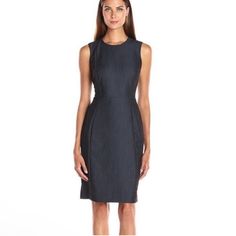 Classic Calvin Klein Sleeveless Sheath Dress With Stretch Lightweight Denim-Like Fabrication In Black / Charcoal Gray Color Structured Seaming For A Polished Finish Measurements Are Approximately And Laying Flat Pit To Pit 17” Waist 14.5” Length 38.5” Offers Welcome!!! Bundle And Save !!! Fast Shipper!!! Calvin Klein Dresses 2022, Calvin Kline Dresses, Elegant Knee-length Denim Dress For Work, Fitted Sleeveless Dark Wash Denim Dress, Sleeveless Dark Wash Workwear Dress, Sleeveless Dark Wash Dress For Work, Dark Wash Fitted Knee-length Dress, Dark Wash Sleeveless Dress For Work, Elegant Summer Denim Dress For Workwear