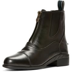 a pair of black leather boots with zippers