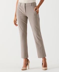 Functional and stylish, these Rafaella ladies' trousers are the ultimate wardrobe essential for working women. The ankle length design and classic fit can be paired with a range of shoes and tops in your wardrobe for versatile style while the hook and bar closure and front welt pockets provide added practicality and convenience. The slimming panel and faux back pockets on these pants for women help ensure a smooth silhouette while the belt loops and back darts provide a tailored fit and a polish Classic Slim Fit Ankle-length Dress Pants, Tailored Beige Ankle-length Dress Pants, Beige Relaxed Fit Ankle-length Pants, Beige Non-stretch Ankle-length Dress Pants, Fitted Beige Ankle-length Pants, Ladies Trousers, Gabardine Fabric, Trousers For Women, Working Women