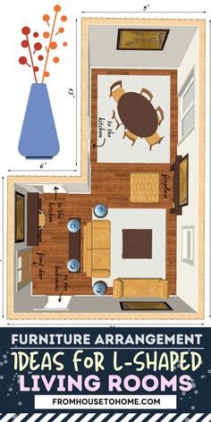 furniture arrangement ideas for L-shaped living rooms Small Living Room Arrangement, Dining Living Room Combo, Small Living Room Arrangements, Awkward Living Room, Furniture Arrangement Ideas