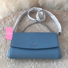 New With Tags Kate Spade Greer Laurel Way Crossbody Bag Dimension: 11” W X 6.2” H X 1.8”D Color: Baltic Sea Blue Closure Type: Flap With Magnetic Snap Closure Interior: Front Slip And Back Zip Pockets Light Blue Evening Bag With Adjustable Strap, Elegant Light Blue Shoulder Bag With Adjustable Strap, Formal Light Blue Crossbody Shoulder Bag, Light Blue Formal Crossbody Shoulder Bag, Light Blue Formal Crossbody Bag, Formal Light Blue Crossbody Bag, Blue Travel Bag With Chain Strap, Formal Light Blue Kate Spade Bag, Elegant Light Blue Crossbody Bag