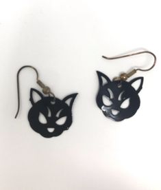 Black Cat Ears Earrings For Halloween, Black Halloween Jewelry With Cat Ears, Black Cat Ears Jewelry With Cat Design, Black Cat Design Earrings For Halloween, Halloween Cat Earrings, Metal Cat Earrings, Halloween Black Cat Design Jewelry, Novelty Black Jewelry With Cat Design, Black Novelty Jewelry With Cat Design