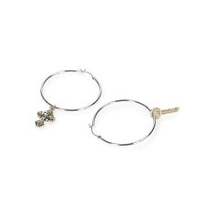 Madden NYCs Fashion Two-Tone Cross & Key Charm Hoop Earrings are designed for everyday versatility to help elevate and complement any look. The minimal hoop earring design features coordinating, mismatched dangling cross and key charms with a post-back closure. These hoop earrings for women are handcrafted in polished two-tone mixed metal and make a cute addition to your jewelry collection. Size: one size.  Color: Metal Type.  Gender: female.  Age Group: adult. Minimal Hoop Earrings, Madden Nyc, Key Charms, Wall Papers, Mixed Metals, Designer Earrings, Types Of Metal, Gender Female, Womens Watches