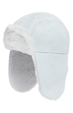 A genuine shearling lining keeps your ears and head cozy in this trapper hat crafted from leather.  Leather/genuine shearling (Spain) Professional fur clean Imported Trapper Hat, Trapper Hats, Hat Crafts, Girls Accessories, Nordstrom Rack, Accessories Hats, Winter Hats, Spain, Light Blue