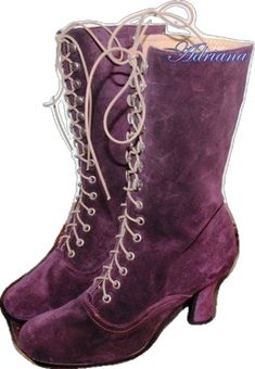 Victorian Boots With Leather Sole, Victorian Almond Toe Fitted Boots, Victorian Boots With Leather Sole For Fall, Fitted Vintage Boots With Almond Toe, Vintage Fitted Boots With Almond Toe, Vintage Suede Boots With Leather Sole, Winter Vintage High Heel Lace-up Boots, Victorian Style Round Toe Boots For Fall, Victorian Round Toe Boots For Fall