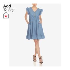 in stock Blue Ruffle Sleeve Dress For Spring, Light Blue Casual Midi Dress With Ruffles, Blue Knee-length Midi Dress With Ruffle Hem, Casual Blue Midi Dress With Ruffle Hem, Light Blue Ruffle Sleeve Dress For Spring, Blue Ruffle Sleeve Dresses For Day Out, Blue Midi Dress With Ruffle Sleeves, Casual Light Blue Midi Dress With Ruffles, Blue Midi Dress With Ruffle Hem And Sleeves