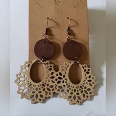 Lightweight Wooden And Leather Hollow Flower Pattern Earrings, Nwt Cream Earrings For Spring Gift, Cream Earrings Perfect For Spring Gift, Spring Gift Jewelry In Natural Color, Natural Jewelry Gift For Spring, Elegant Brown Flower Earrings For Gift, Natural Color Spring Jewelry Gift, Spring Natural Color Jewelry Gift, Elegant Brown Drop Flower Earrings, Elegant Spring Natural Jewelry