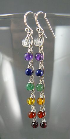 Classic 7 Chakra Earrings, Sterling Silver, Chakra Gemstone Healing Yoga Jewelry, Reiki Jewelry, Rainbow Gem Earrings, Chakra Gem Jewelry - Etsy Chakra Earrings, Arm Candies, Fashion Hippie, Crystals Earrings, Jewelry Hippie, Reiki Jewelry, Modern Hippie, Hippie Fashion, Yoga Style