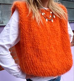 Mohair knit kid annell handmade orange Orange Knit, Knitting Inspiration Fashion, Vest Knit, Knit Inspiration, Knitted Vest, Handmade Knitwear, How To Purl Knit, Diy Knitting