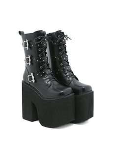 Product category: Riding bootsMaterial: artificial PUMaterial: rubber soleShoe head shape: square headHeel shape: thick heelHeel height: Ultra-high heel (over 8CM)Popular boots: riding bootsHow to wear: side zipperMaterial: imitation leatherBoot lining material: PUBoot material: PUGross weight: 1.5KG Punk Fashion Women, Boots Fall Ankle, Platform Combat Boots, Women Motorcycle, Chunky Heels Casual, Goth Shoes, Heels Casual, Women's Motorcycle Boots, Popular Boots