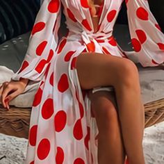 Polka Dot Beach Dress Summer Long Sleeve Polka Dot Dress, Spring Polka Dot Beach Dress, Polka Dot Beach Dress For Spring, Polka Dot Dress For Spring Beach Occasion, Polka Dot Maxi Dress For Summer Party, Summer Party Polka Dot Maxi Dress, Spring Beach Maxi Dress With Polka Dot Design, Polka Dot Long Sleeve Dresses For Vacation, Spring Vacation Polka Dot Maxi Dress