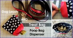 dog leash and treat bag with pop bag dispenser on the bottom side