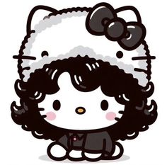 hello kitty is sitting down with her hair blowing in the wind