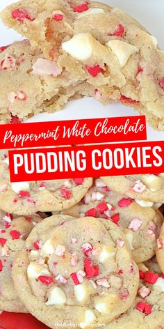 peppermint white chocolate pudding cookies on a red plate