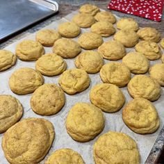 freshly baked cookies are lined up on a baking sheet