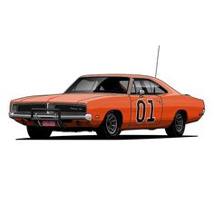 an orange muscle car with the number ten on it