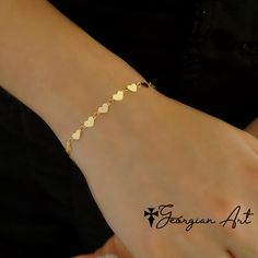 "This beautiful Heart Bracelet features mini mirrored hearts all the way around the wrist! Classic item for every woman! Great gift for Christmas, Mother's Day, Wedding, Baby Shower, Birth of a Child, Valentine's Day, etc. Metal: * 14K Solid Yellow Gold Heart Width : 5mm Clasp: Lobster Claw Length: 7\" ------PRODUCTION TIMELINE-------- Please Allow 1-2 Weeks for Production Shipping Options Available at Checkout" Double Heart Bracelet For Mother's Day, Dainty Heart Bracelet For Valentine's Day, Heart-shaped Charm Bracelet For Wedding, Valentine's Day Heart Bracelet For Wedding, Elegant Valentine's Day Heart Bracelet, Rose Gold Chain Bracelet With Heart Charm, Minimalist Heart Beads Bracelet, Dainty Heart Bracelet With Jubilee Style, Gold Double Heart Bracelet