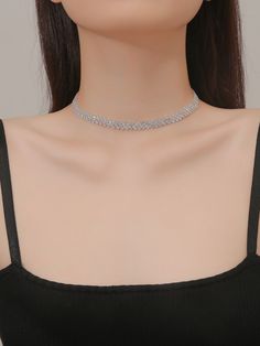 Silver  Collar  Zinc Alloy   Embellished   Women's Fashion Jewelry Diamond Collar, Choker Silver, Chunky Choker, Embellished Fashion, Diamond Choker Necklace, Silver Choker Necklace, Chocker Necklace, Womens Chokers, Choker Pendant