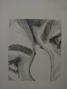 a pencil drawing of two women's eyes