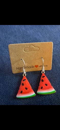 Cute and trendy watermelon earrings Summer Party Jewelry For Pierced, Summer Party Jewelry For Pierced Ears, Green Teardrop Jewelry For Summer, Red Fruit Design Drop Earrings, Green Hoop Earrings For Summer Party, Handmade Casual Hoop Earrings, Handmade Casual Hoop Earrings As Gift, Casual Handmade Hoop Earrings As Gift, Trendy Summer Party Jewelry