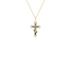 Have your true faith shine out with this handcrafted solid 14k Gold Eastern Orthodox Diamond Cross Pendant! This is truly for fashion that exhibits a modern religious jewelry design look. Product Information Metal Type: 14k Yellow/Rose/White Gold Weight: Small 1.0 g | Medium - 2.5 g | Large - 4.4 g Pendant Size: Small: Height - 21.2 mm | Width - 12.7 mm Medium: Height - 28.6 mm | Width - 17.9 mm Large: Height - 35.8 mm | Width - 22.9 mm Enamel Color: Black (also available in Red Enamel) Stone In True Faith, Eastern Orthodox, Diamond Cross Pendants, Rose Gold Pendant, Diamond Cross, Yellow Gold Pendants, Religious Jewelry, Cross Pendant Necklace, Rolo Chain