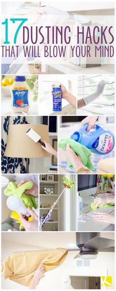 a collage of images showing cleaning hacks that will blow your mind