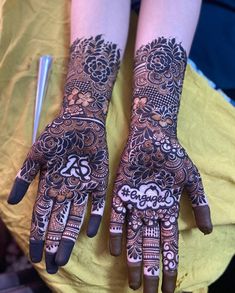 two hands with henna designs on them