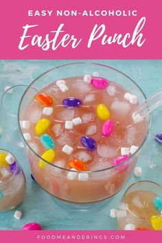 an easy non - alcoholic easter punch with candy and marshmallows in it