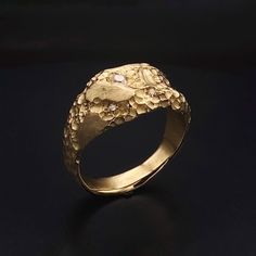 Meet The 14K Solid Gold Rock Ring. A 14k solid gold raw style signet ring set up with white diamonds. This ring will be especially beautiful as a Index ring but will look great on any finger you choose to wear it. This minimalist cool, raw and endless look ring is so comfortable to wear and will be great for everyday use, as for a special occasion. Great choice as a gift to yourself or someone who appreciates unique and precious design. Ring Dimensions: Rings top - 12.5mm wide. Rings band - 5mm Gold 14k Signet Ring With Single Cut Diamonds, Gold Snake Ring With Single Cut Diamonds, Unique 14k Gold Rings With Lost Wax Casting, 14k Gold Open Ring With Lost Wax Casting, Unique 14k Yellow Gold Signet Ring, Gold Rings With Rose Cut Diamonds For Collectors, Heirloom 14k Gold Nugget Ring, Unique Yellow Gold Hallmarked Signet Ring, Unique Yellow Gold Signet Ring Hallmarked